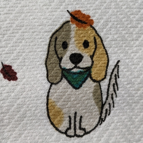 Dog Print Fall Autumn Leaves Theme Kitchen Towel Set Of Two White Multi NWT - Picture 7 of 15